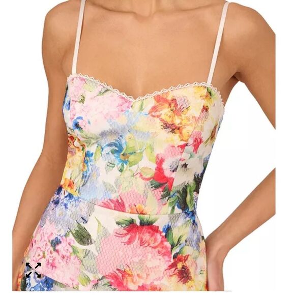 Adrianna Papell ADAE211291 Printed Embroidered Fit & Flare Floral $243 - Picture 5 of 8